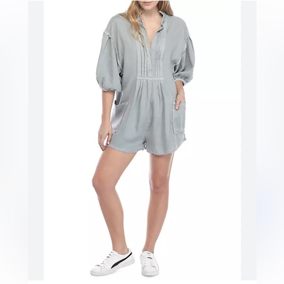 Free People Tomboy Romper Grey Linen Blend Size Small - Picture 3 of 8